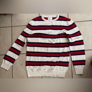Crewneck Sweater with Red and Navy Stripes